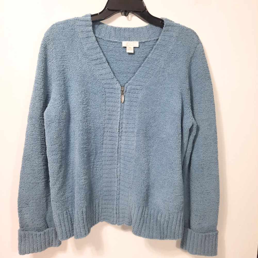 Christopher & Banks Women's Slate Grey Blue Long Sleeve Soft Sweater Zip Up XL